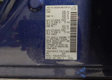 2018 Nissan Rogue Sl из США, поврежденный, VIN 5N1AT2MT4JC767180